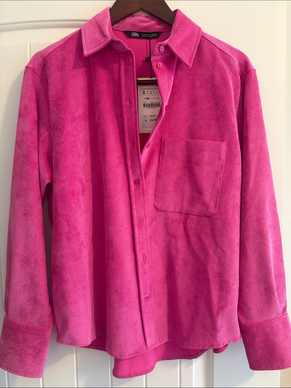Zara Hot Pink Button-Front Pocket Shirt